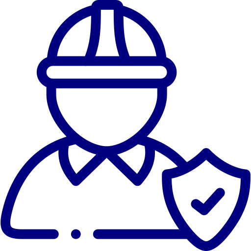 Person in hard hat, with a shield in the bottom housing a checkmark